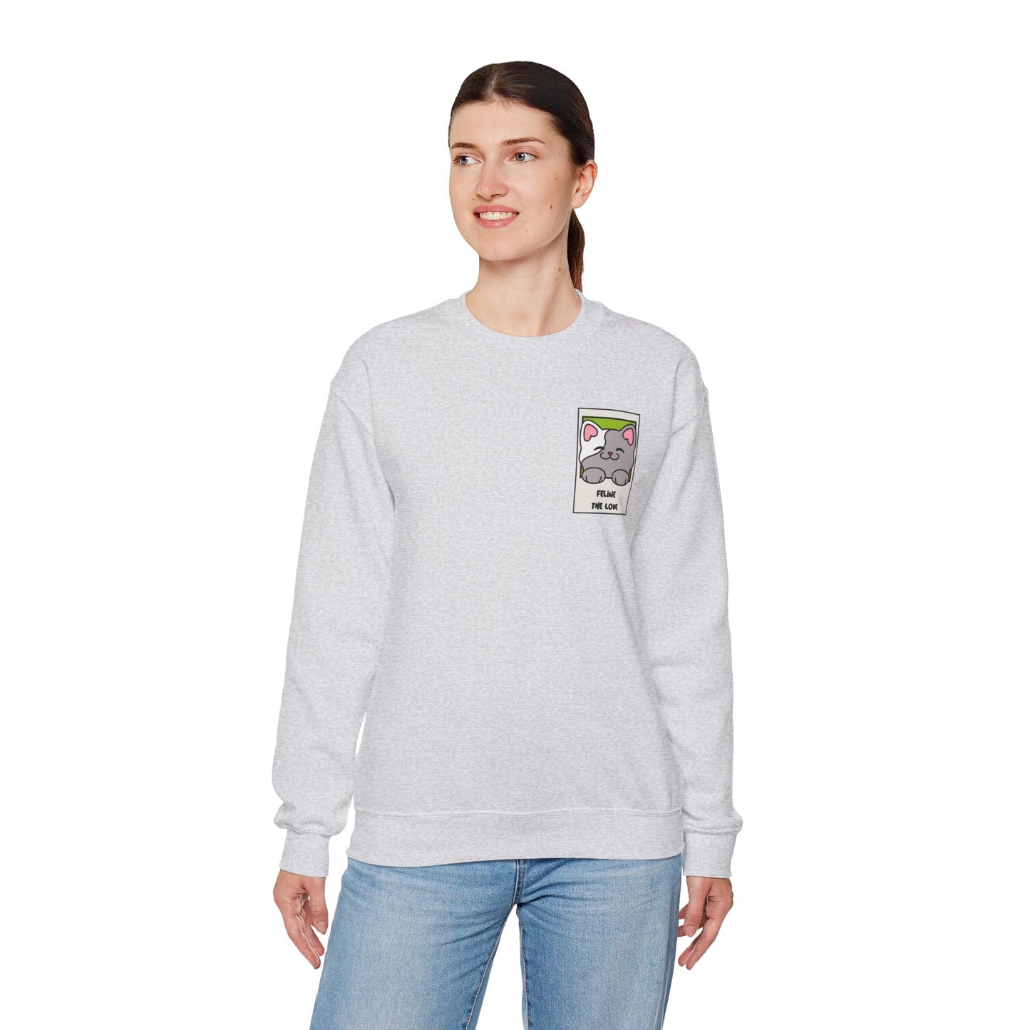Pocket Cat Sweatshirt Unisex Cat Heart Sweatshirt Valentines Day Gift 50 Percent Cotton Poly Blend