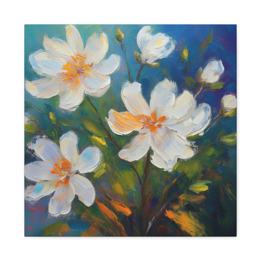 White Flowers Print Canvas, White Flower Oil Paint Print 20x20, 24x24, 30x30, 32x32, 36x36, Art Design Print Non-Frame MC-5