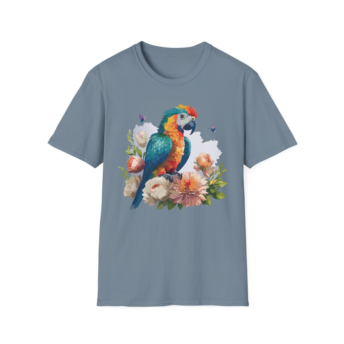Colorful Parrot Illustration T-Shirt | Tropical Bird Floral Art