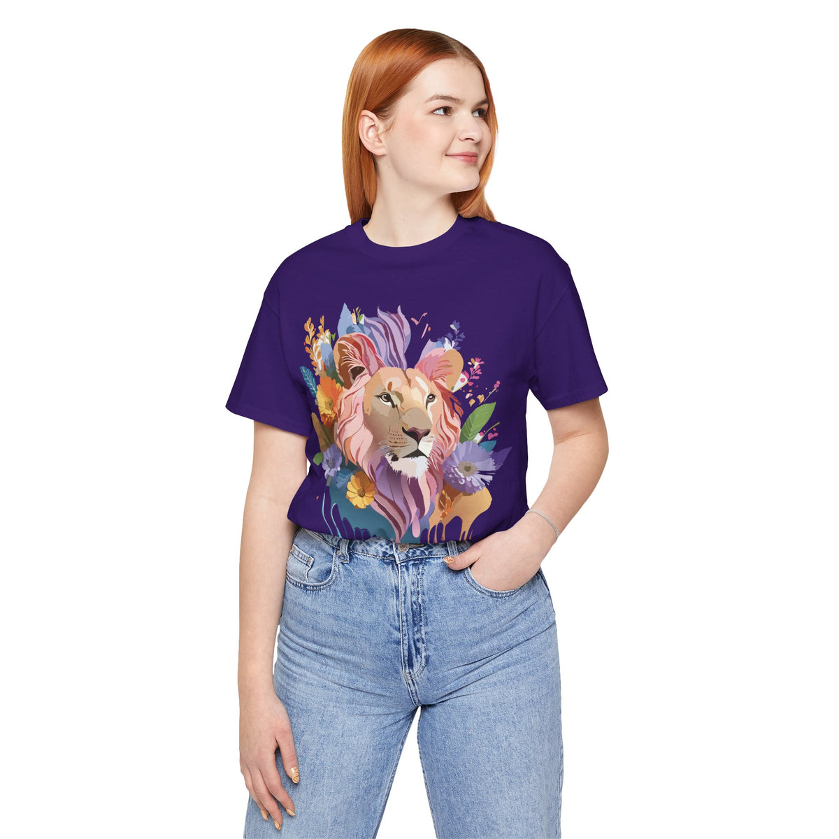 Lion Graphic Unisex Cotton Bella+Canvas Tee with Art Animal Design e47