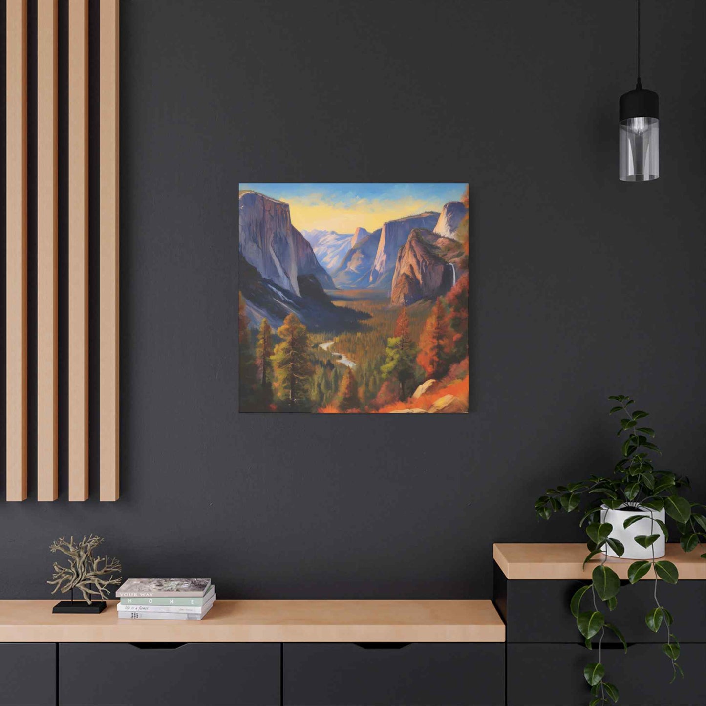 Yosemite Valley Print Canvas, Oil Paint Print 20x20, 24x24, 30x30, 32x32, 36x36 Art Design Print Pine-Wood Inner Frame MC-61
