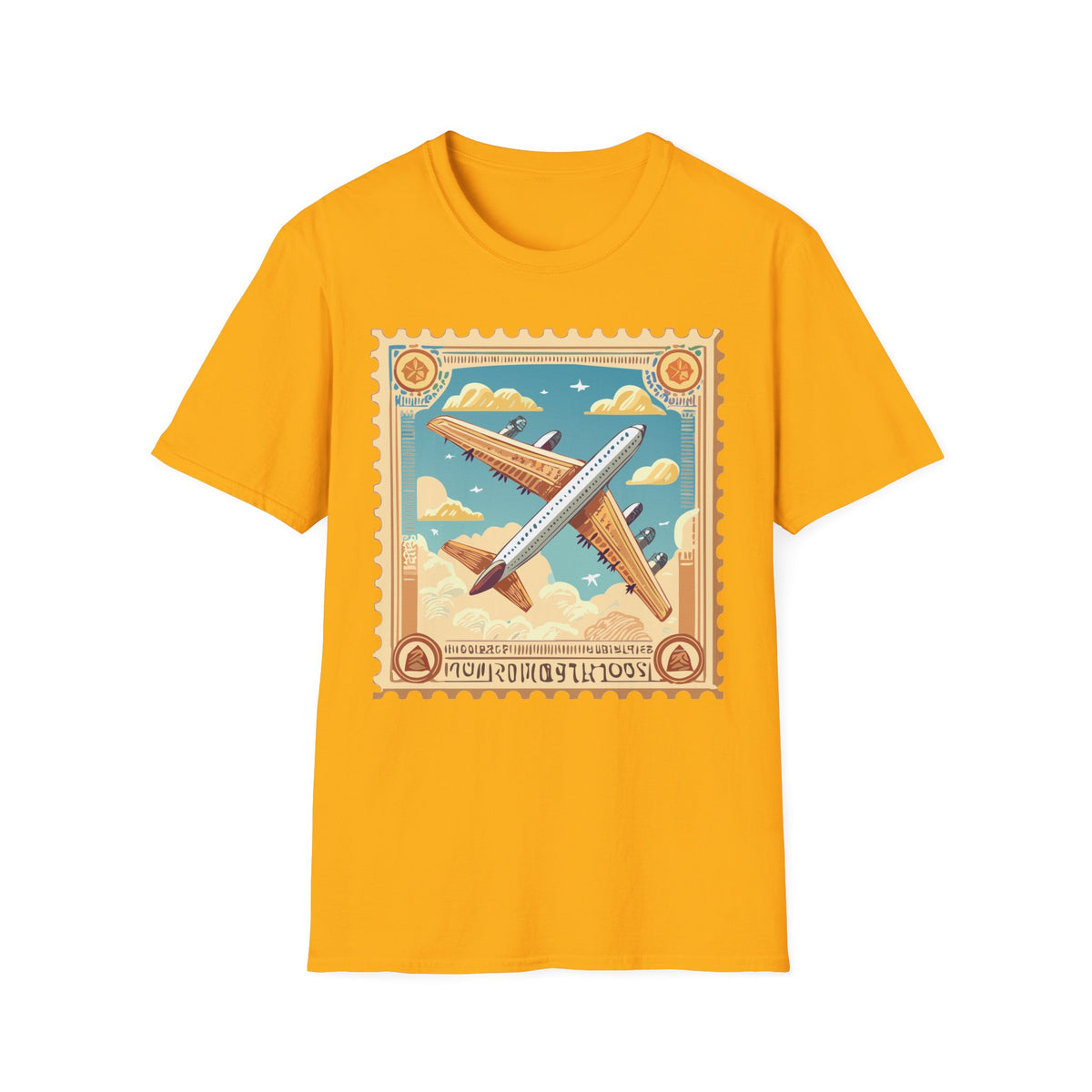 Vintage Airplane Stamp T-Shirt | Retro Travel Poster, Flight Graphic Tee Unisex 100 Cotton Gildan T-Shirt
