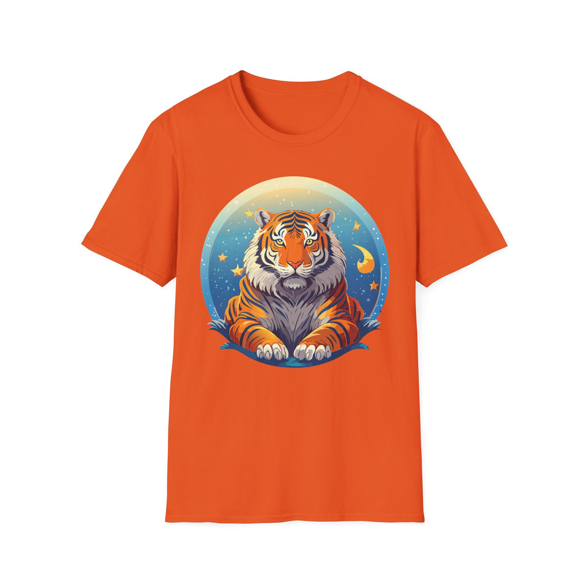 Celestial Tiger Illustration T-Shirt | Night Sky Moon Stars