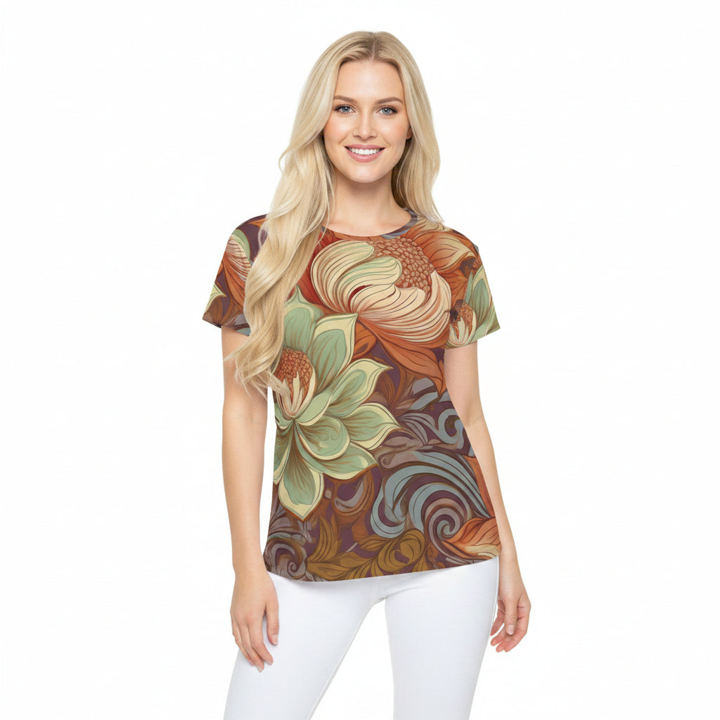 Women Poly T-Shirt with Floral Print