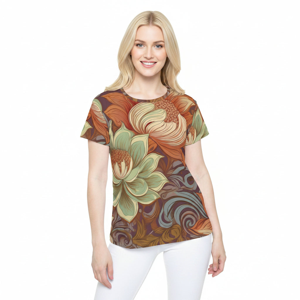 Women Poly T-Shirt with Floral Print