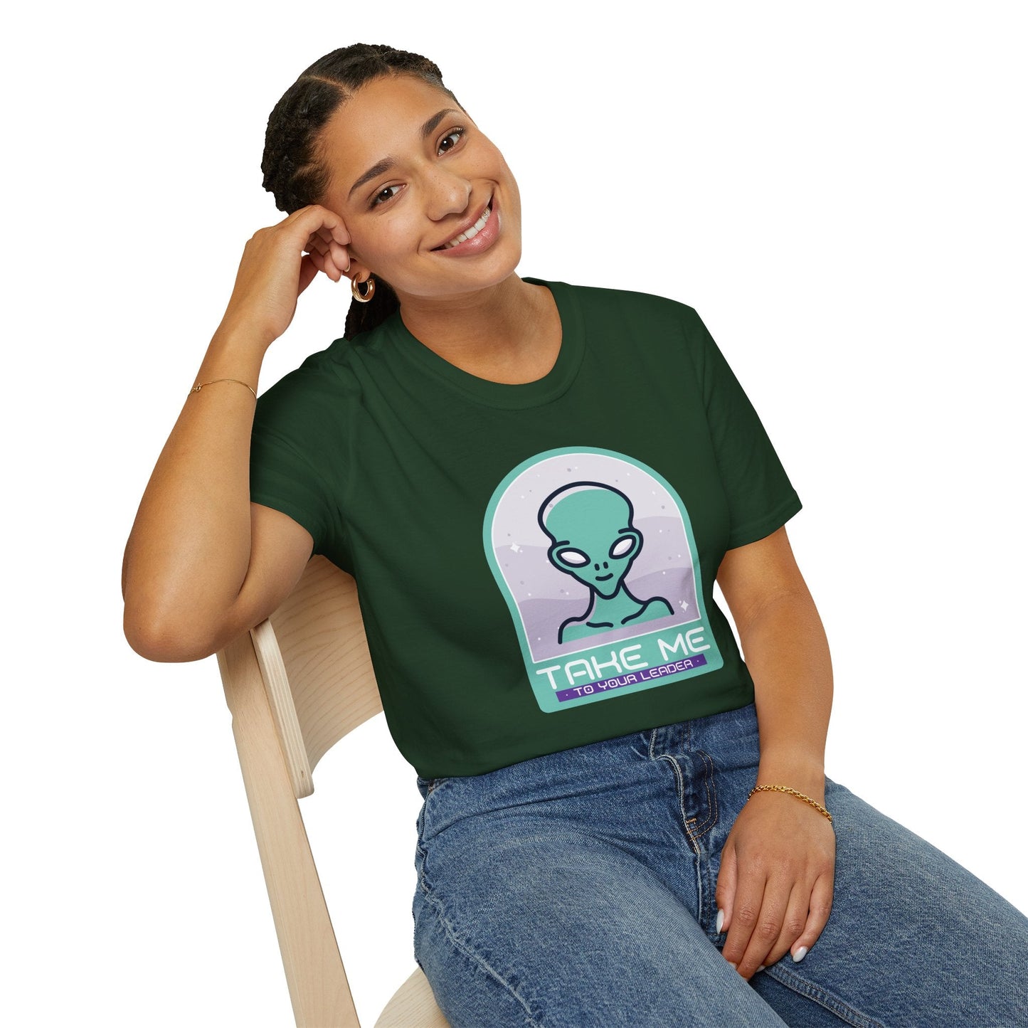 Alien Graphic TShirt  Take Me to Your Leader Retro Space Tee