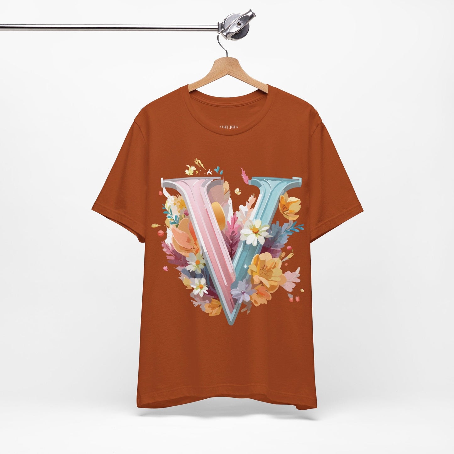 Letter V Shirt Graphic Tee Unisex Jersey Short Sleeve Vintage Inspired Artwork Adelpha