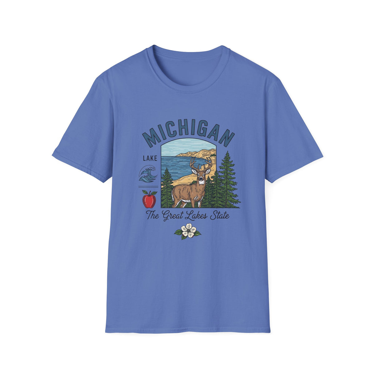 Michigan Graphic T-Shirt — The Great Lakes State Deer Lake Travel Tourist Graphic Design Unisex 100 Cotton Gildan T-Shirt