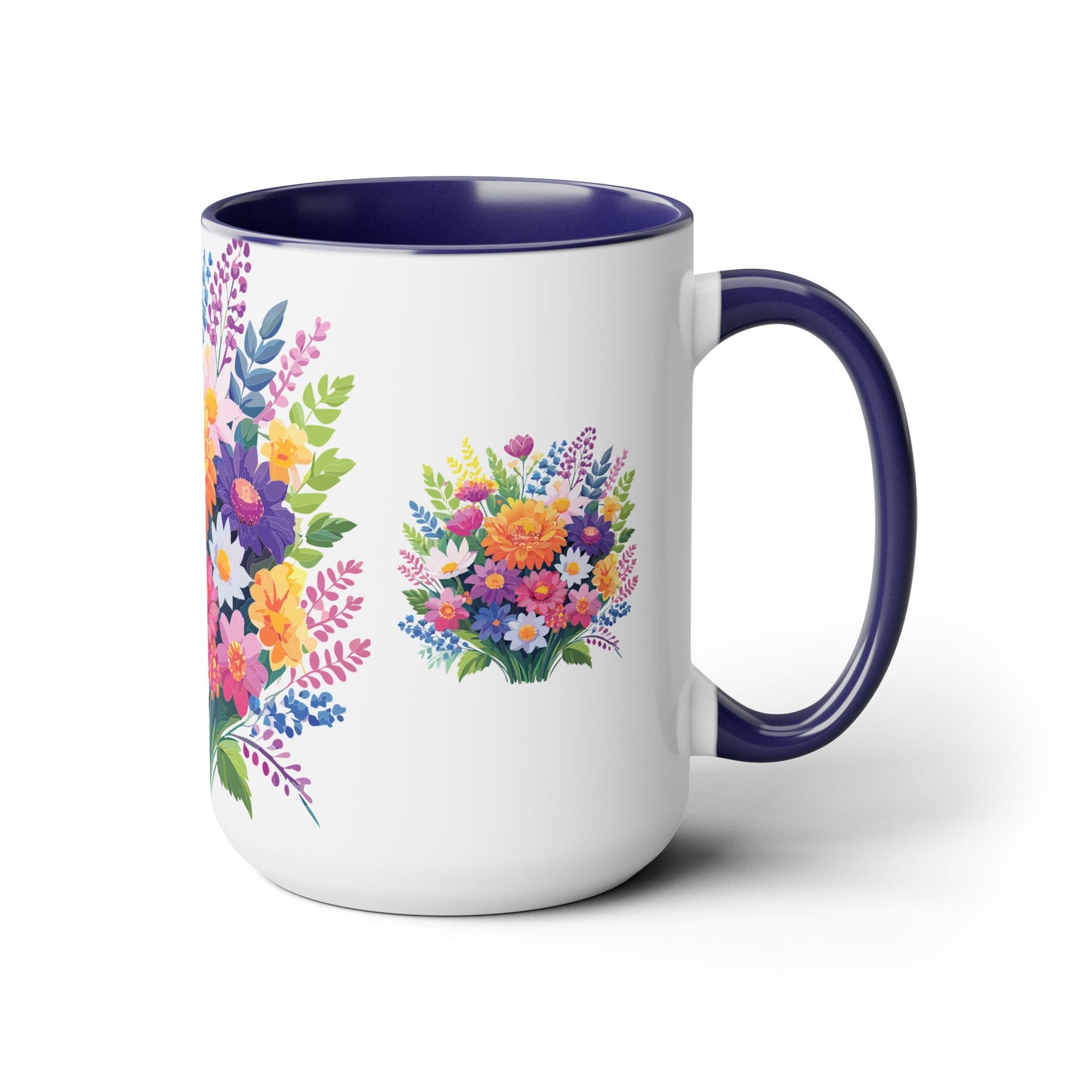 Two-Tone Coffee Mugs with flowers