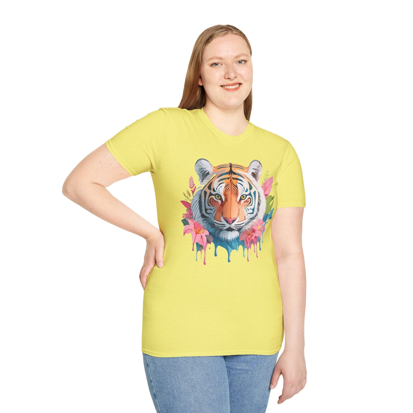 Tiger Print Unisex Softstyle T Shirt Short Sleeve Gildan 64000 Tee