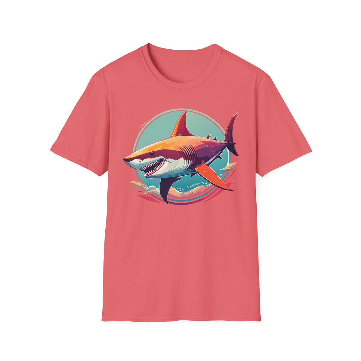 Colorful Great White Shark Illustration T-Shirt | Ocean Retro Graphic