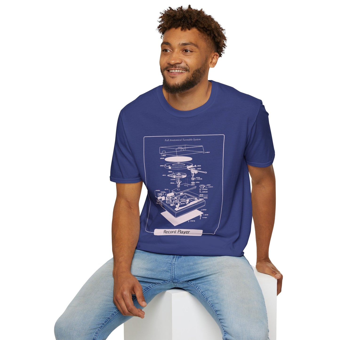 Record Player Blueprint T-Shirt Unisex Cotton Retro Vinyl Turntable Diagram Tee