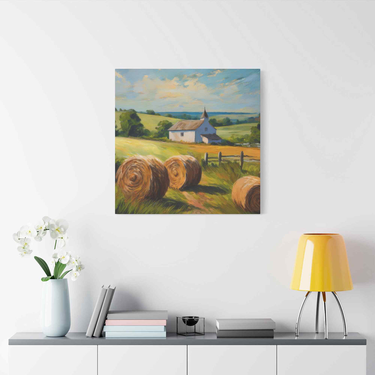 Countryside Print Canvas, Oil Paint Print 20x20, 24x24, 30x30, 32x32, 36x36 Art Design Print Pine-Wood Inner Frame MC-49