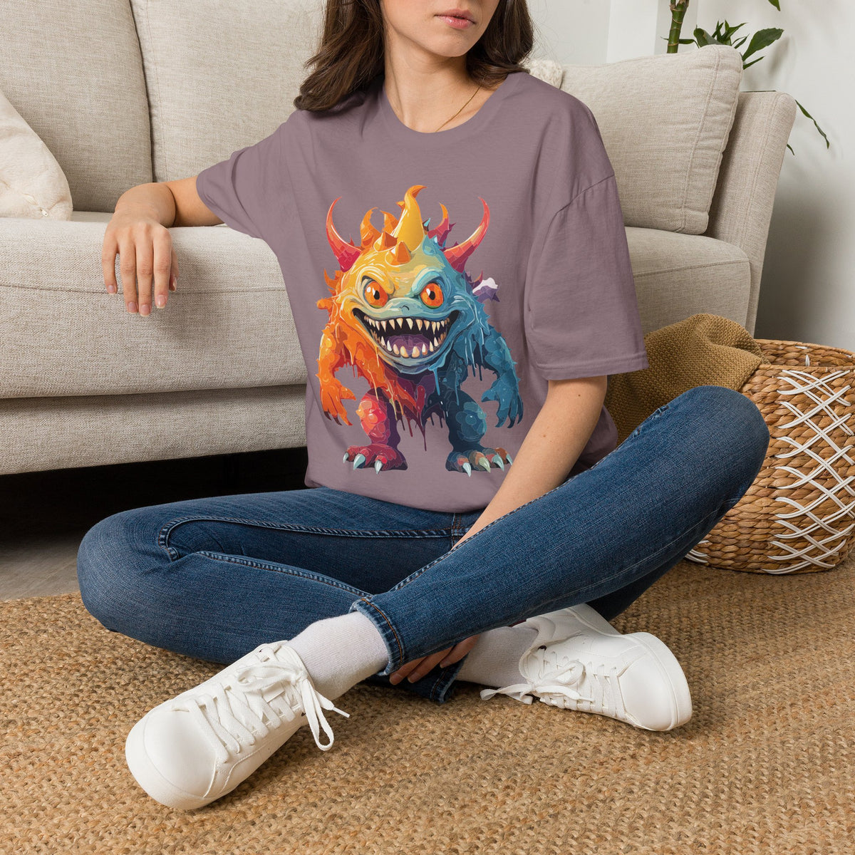 Colorful Monster T-Shirt — Vibrant Rainbow Creature Cartoon Graphic Tee Unisex 100 Cotton Gildan T-Shirt