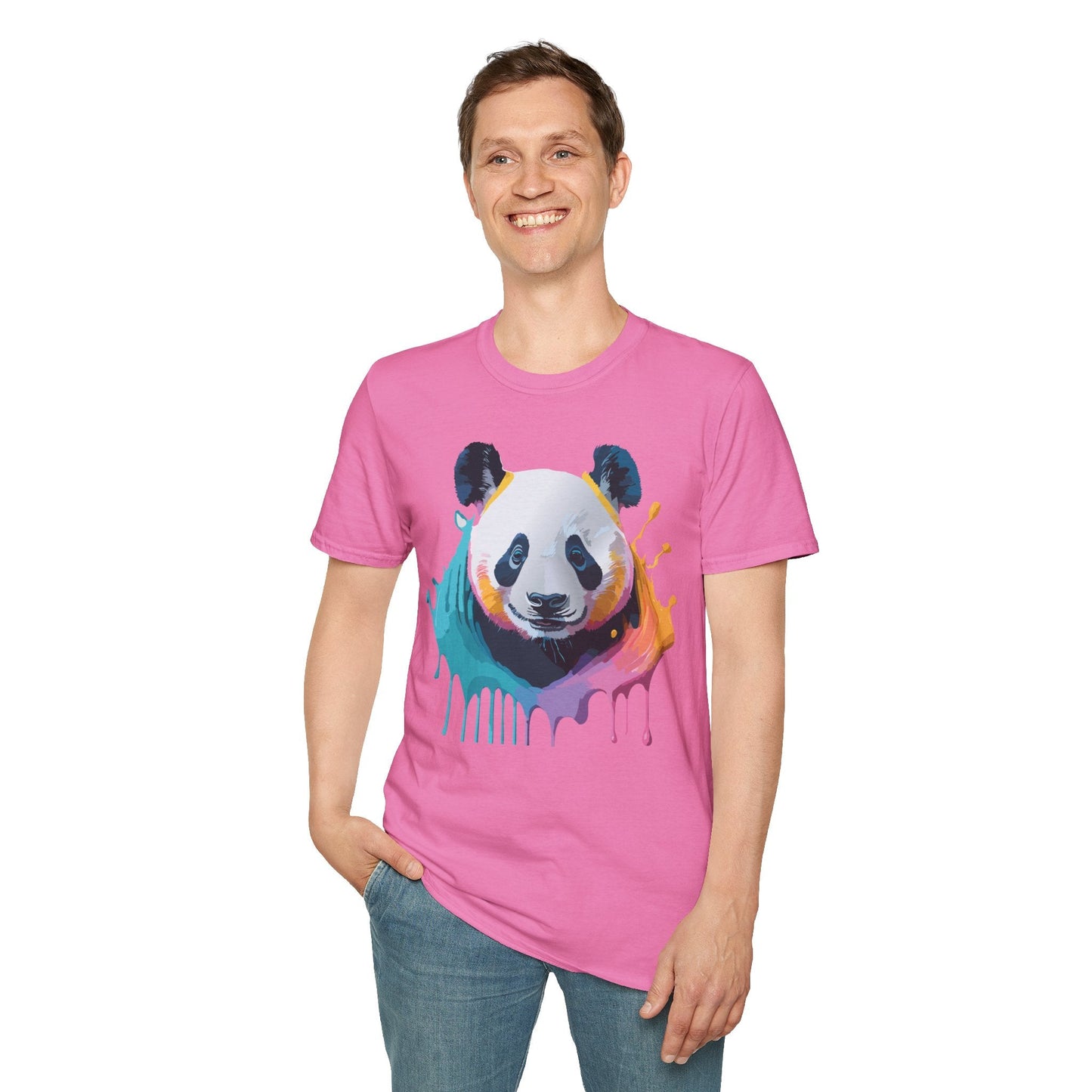 Unisex Panda Shirt T Shirt With Panda Animal Print Tee Softstyle Gildan 64000 100 Percent Ring Spun Cotton