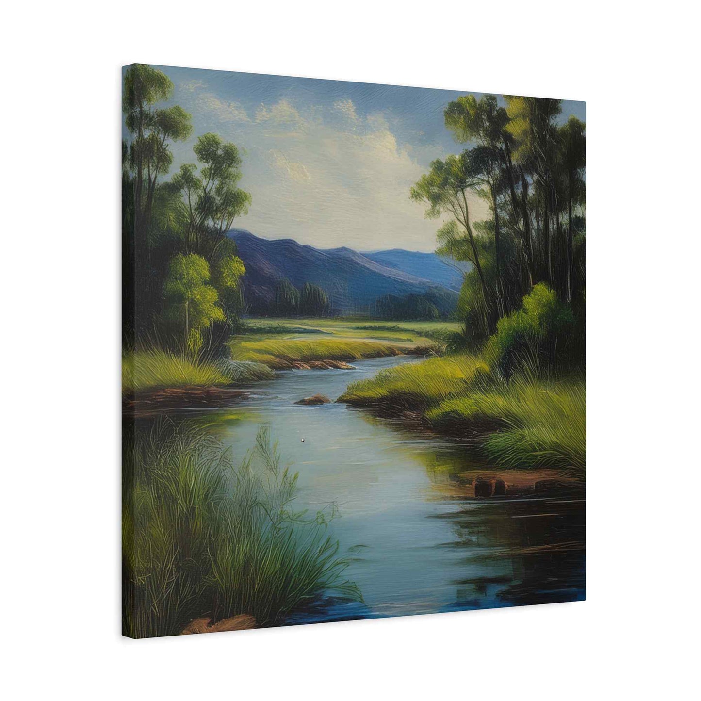 River Print Canvas, Landscape Oil Paint Print 20x20, 24x24, 30x30, 32x32, 36x36 Art Design Print Pine-Wood Inner Frame MC-54