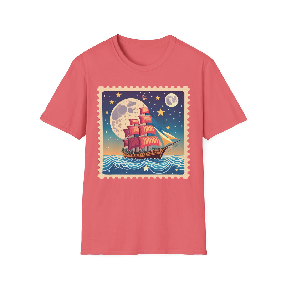Vintage Sailing Ship Moon Poster T-Shirt | Nautical Ship Illustration