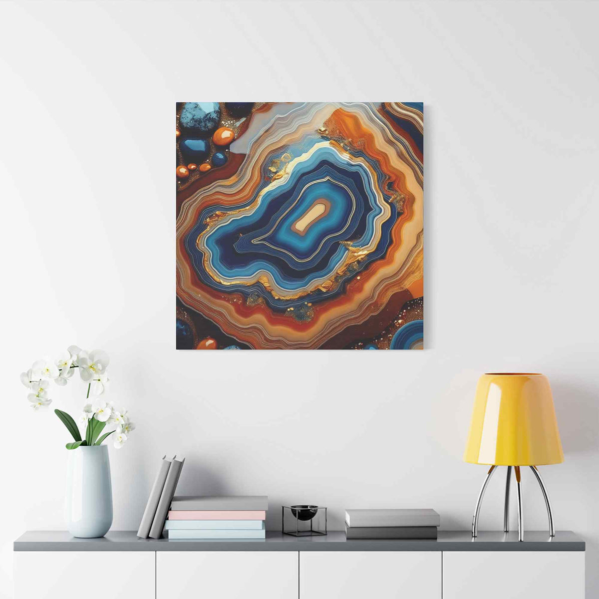 Agate Stone Graphic Print Canvas, Oil Paint Print 20x20, 24x24, 30x30, 32x32, 36x36 Canvas Pine-Wood Inner Frame MC-189