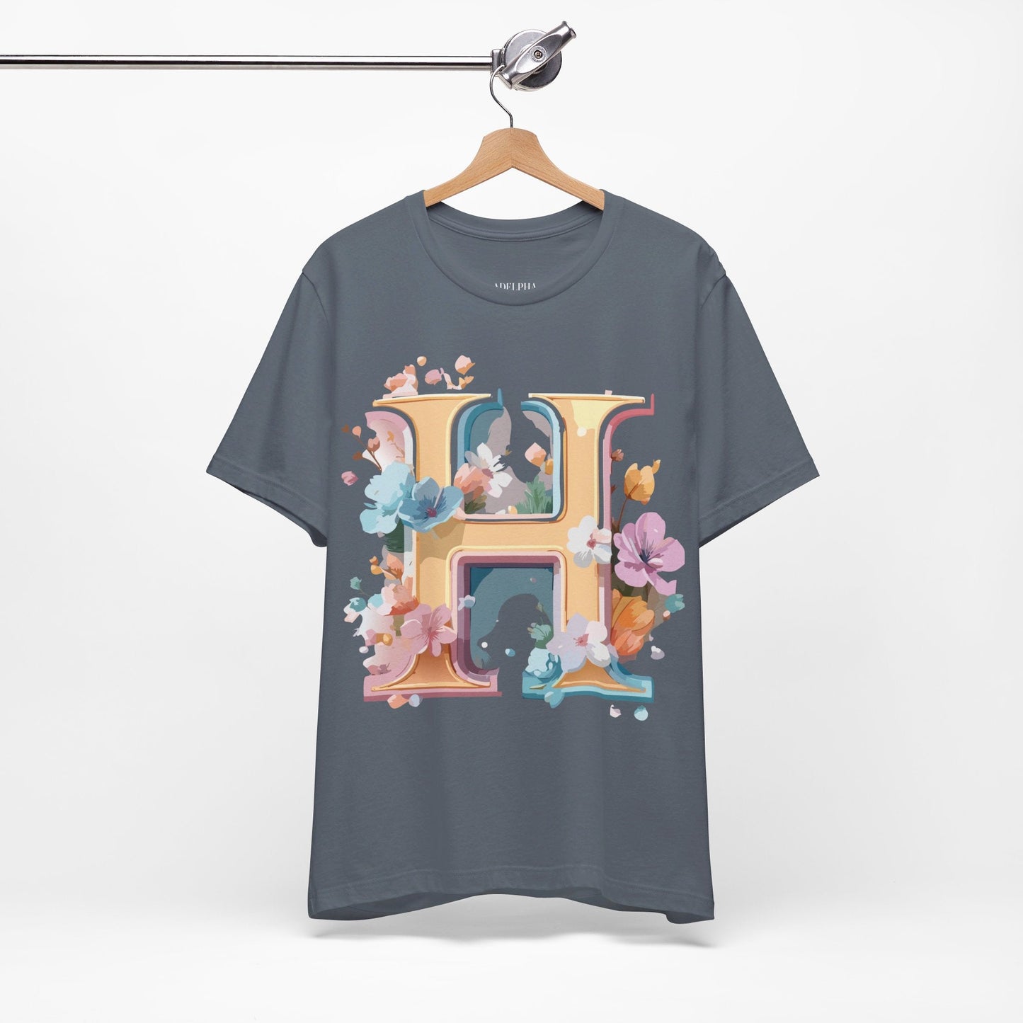 Letter H Graphic Tee Unisex Short Sleeve Shirt By Adelpha Featuring Vintage Inspired Artwork
