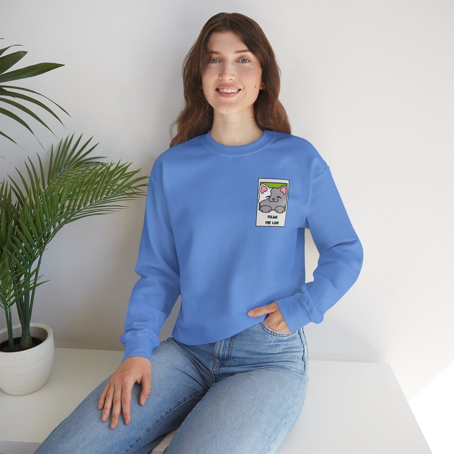 Pocket Cat Sweatshirt Unisex Cat Heart Sweatshirt Valentines Day Gift 50 Percent Cotton Poly Blend
