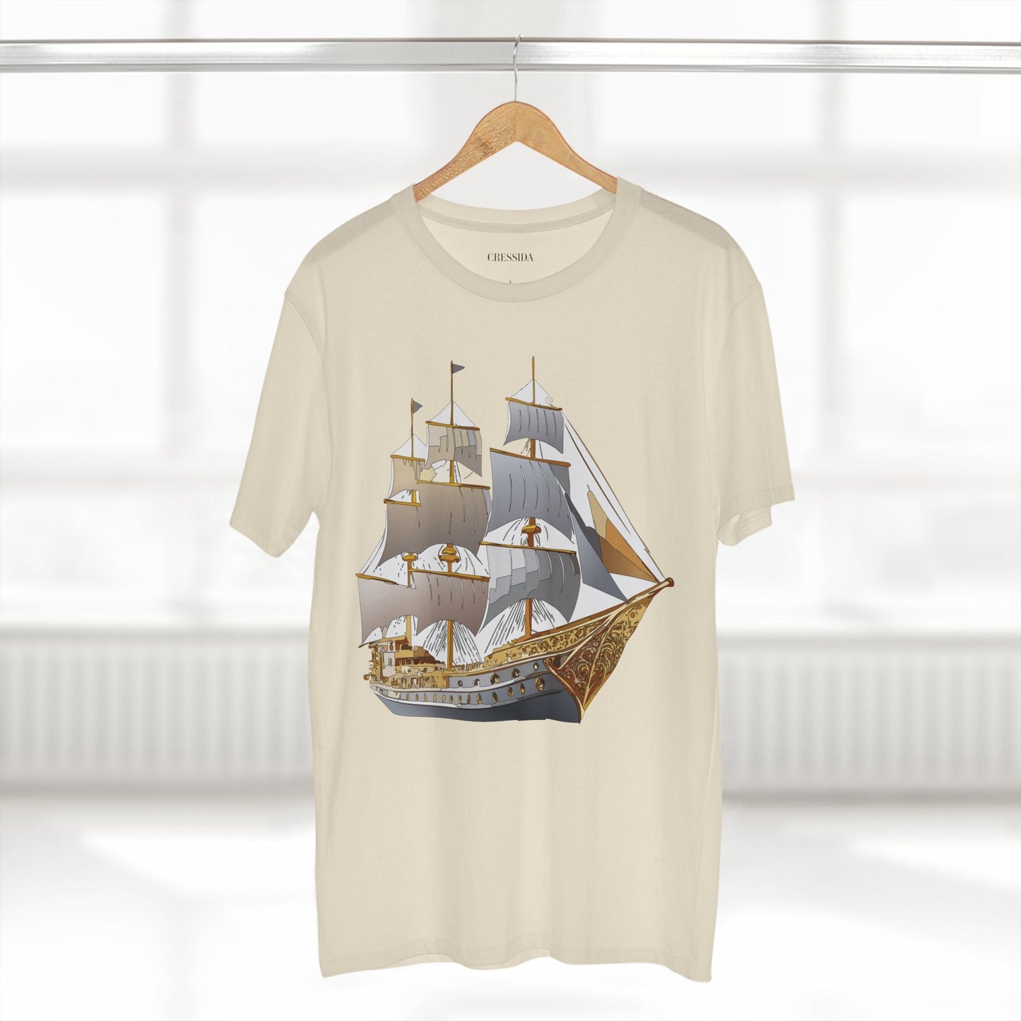 Ship Graphic Unisex 100 Cotton T-Shirt with Gold Frigate Art Design 17