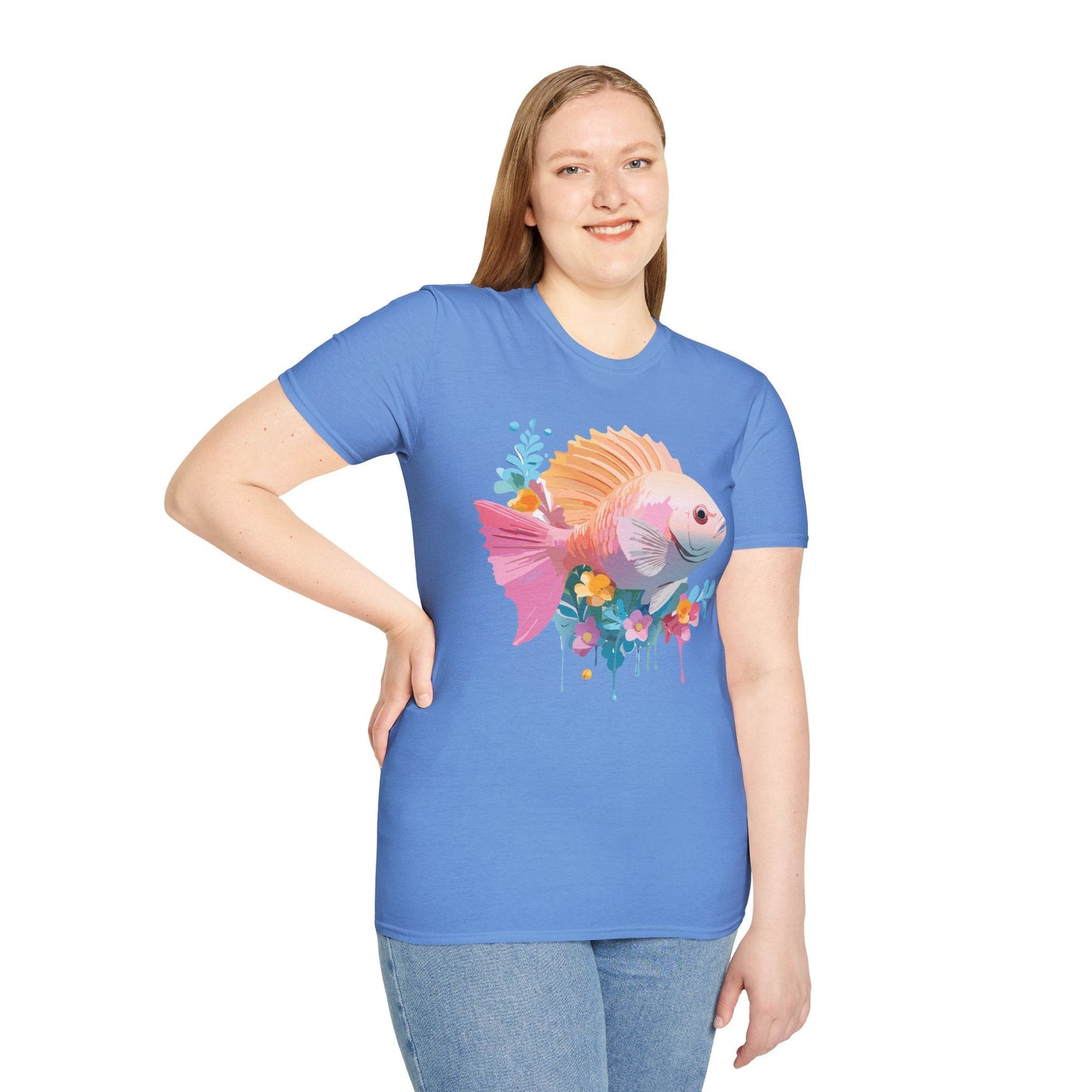 Fish Art Design Graphic Tee Shirt Unisex Softstyle Cotton Short Sleeve Comfort Fit Everyday Wear