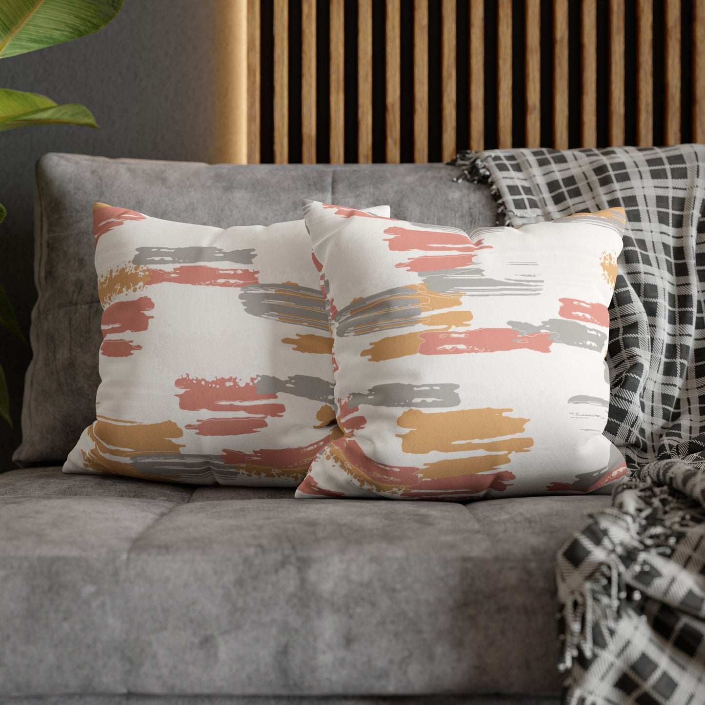 Faux Suede Pillowcase with Abstract print