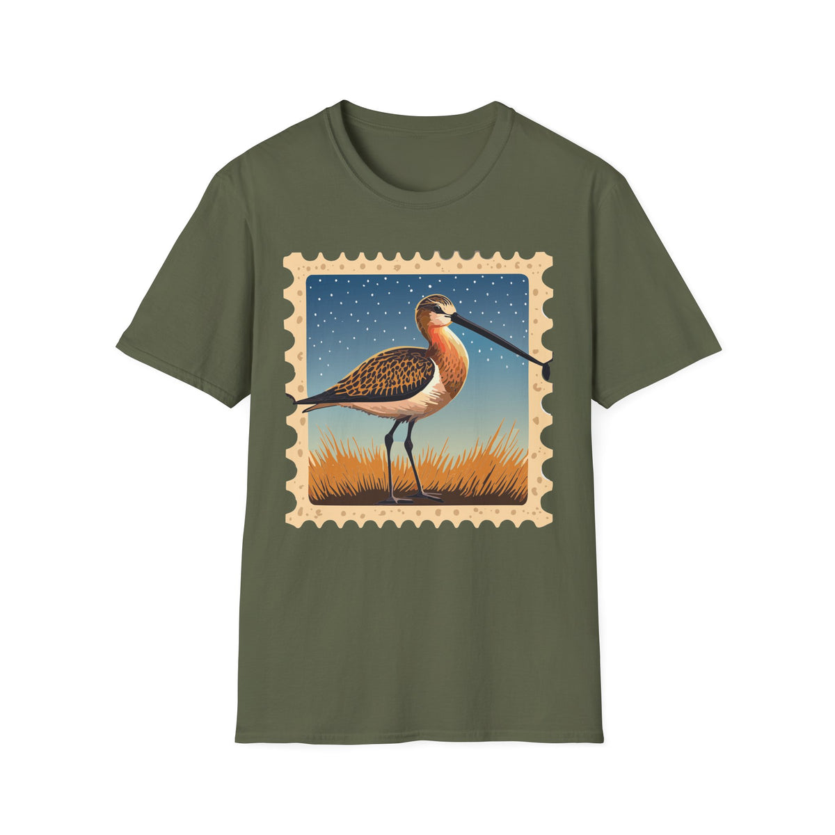 Shorebird Illustration T-Shirt | Vintage Postage Stamp Graphic Tee Unisex 100 Cotton Gildan T-Shirt
