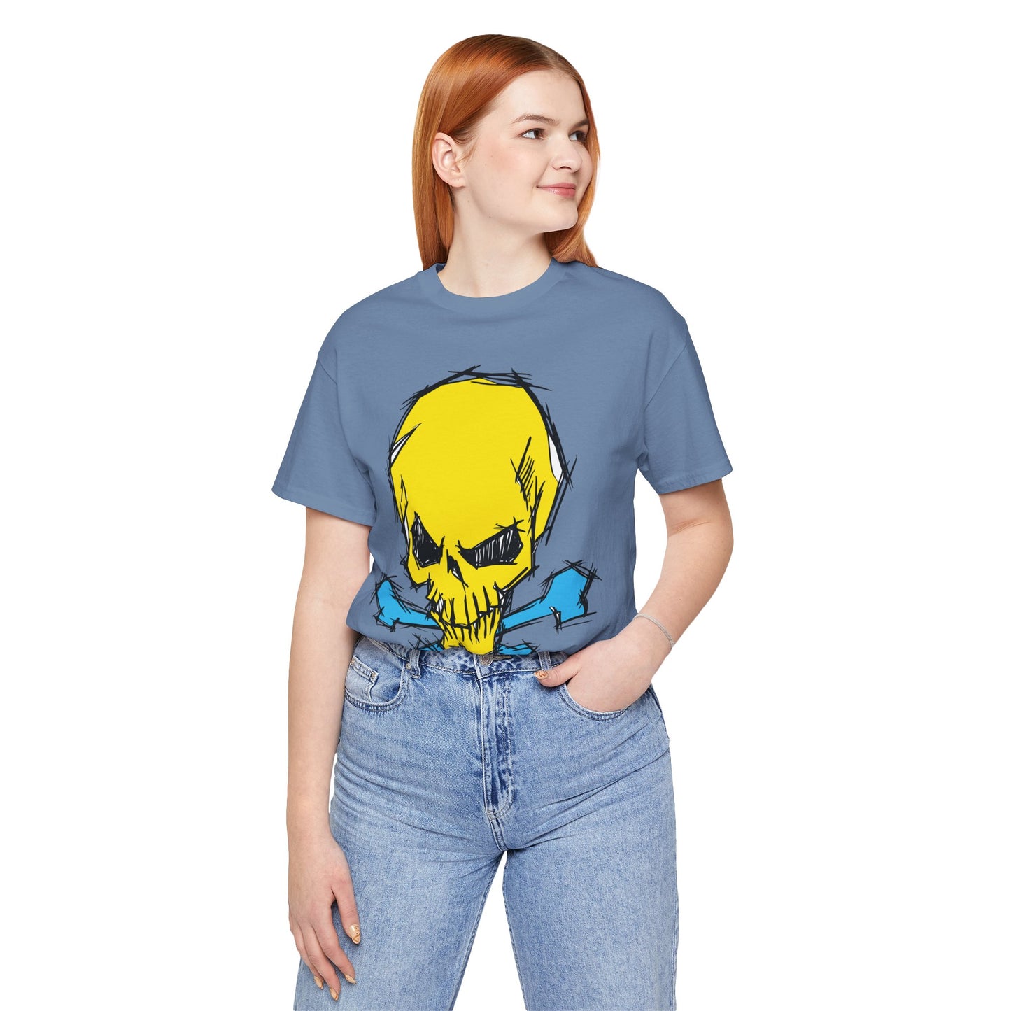 2-Yellow Skull Graphic Design Tee, Skull Shirt, Vintage Tees, Art Design T-Shirt, Vintage Graphic Tee, Art Shirts with Skulls