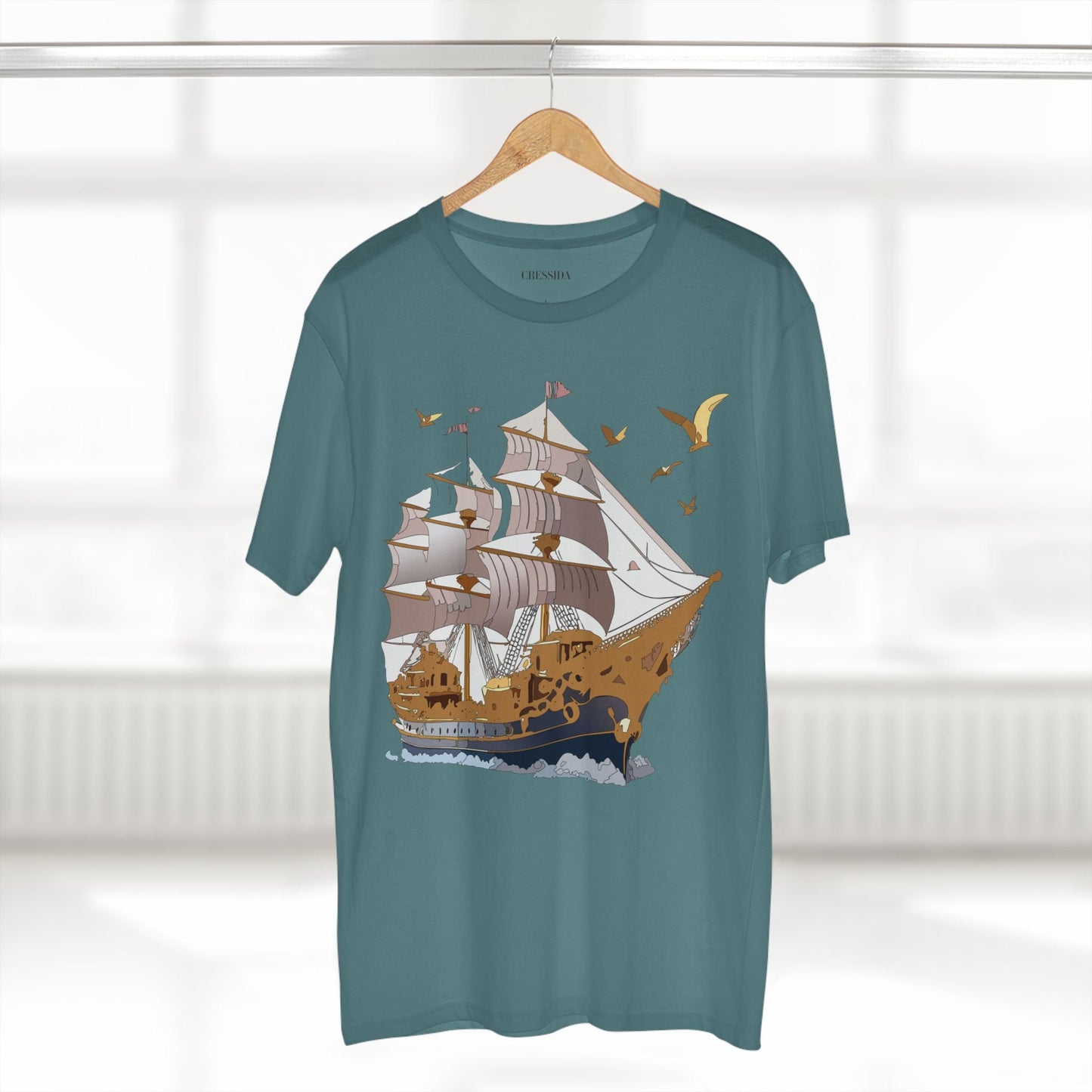 Ship Graphic Unisex 100 Cotton T-Shirt with Gold Frigate Art Design 3