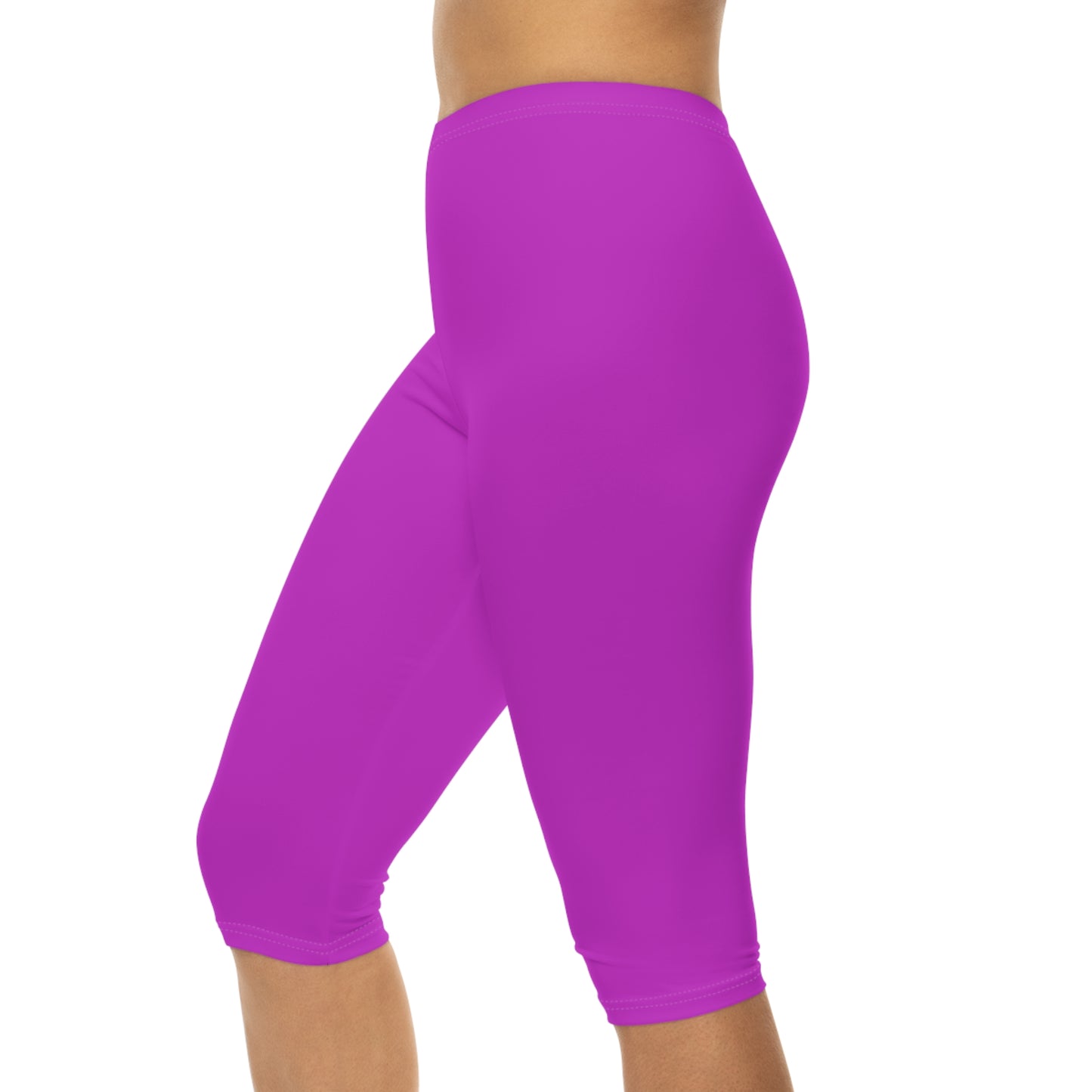 Vivid Orchid Color Women's Brushed Suede Poly Span Casual Capri Leggings XS-2XL