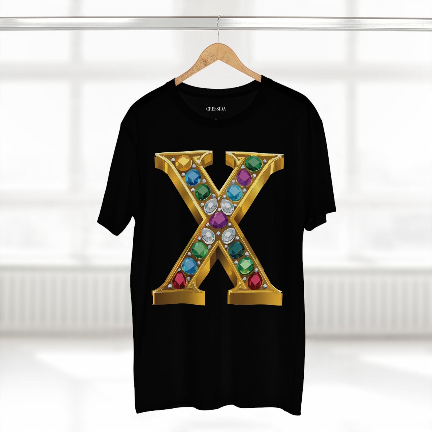 Letter X Graphic Design Tee Unisex 100 Cotton With Antique Gold Letters Artwork T-Shirt