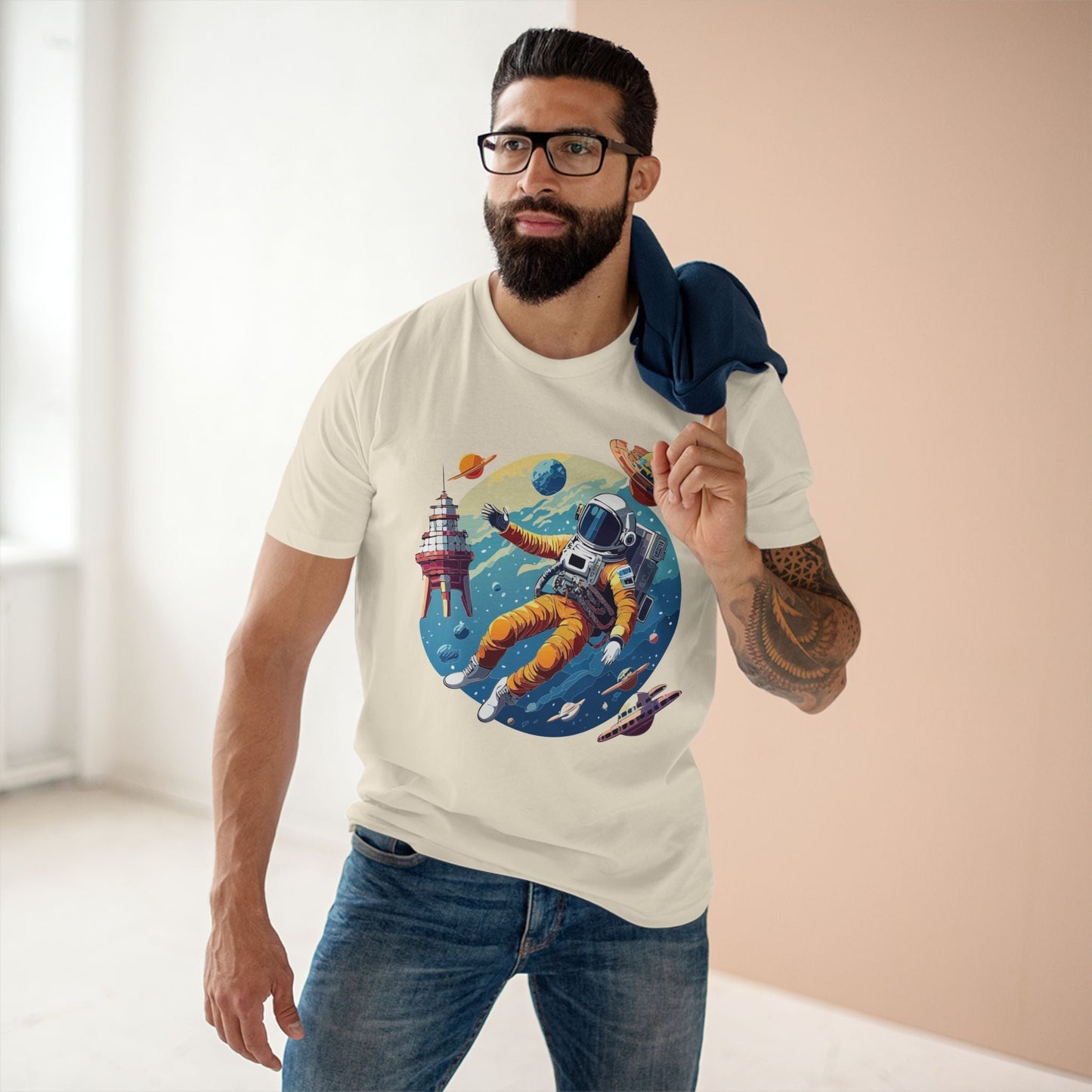 Cosmos Shirt Astronaut Art Unisex Premium Cotton Tee Retro2Nova Original Design Artwork