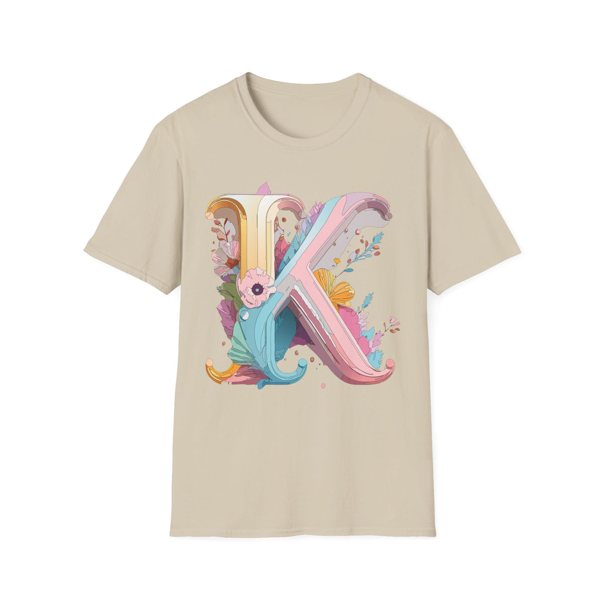 Floral Letter K T-Shirt | Botanical Monogram Tee