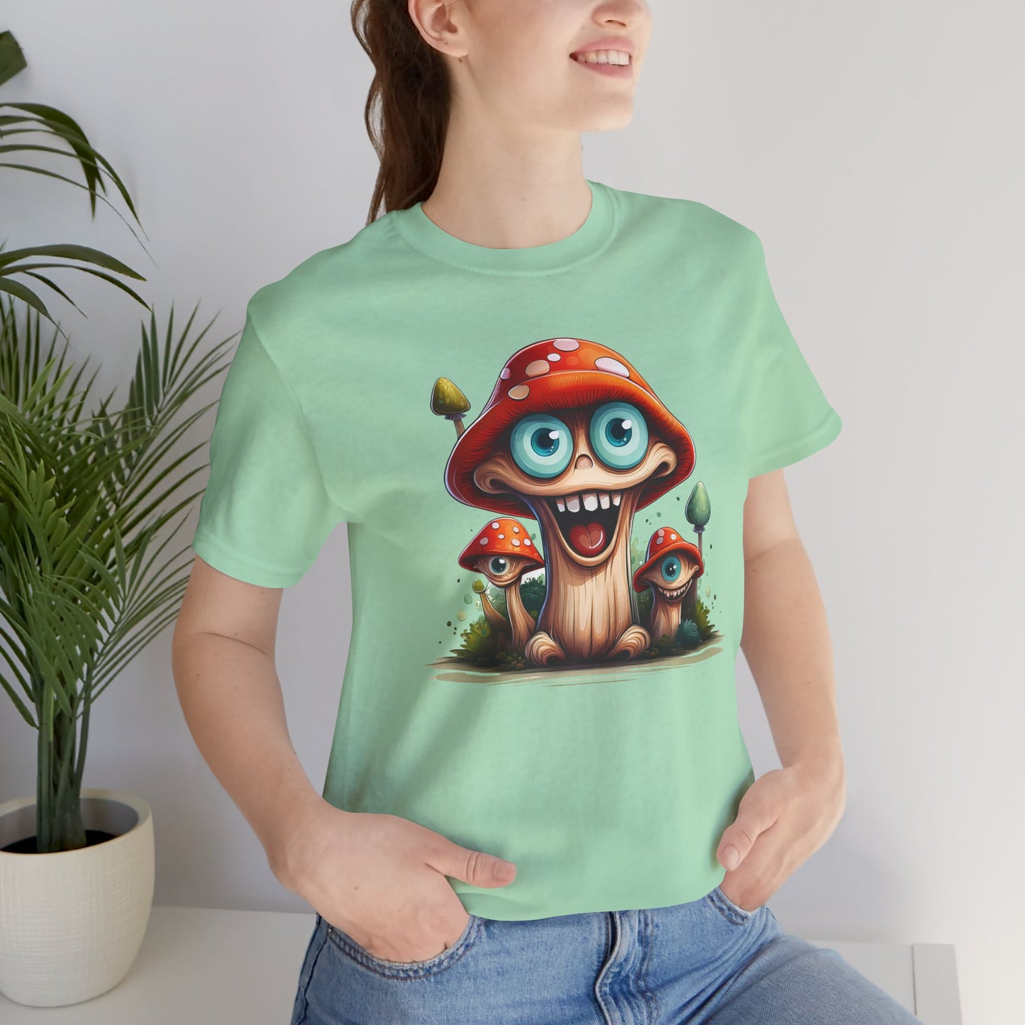 Cute Mushroom Graphic Tee, Fun Cartoon Shirt, Funny Mushroom Shirt, Cute Cartoon Tees, Graphic T-Shirt, Art Design T-Shirt