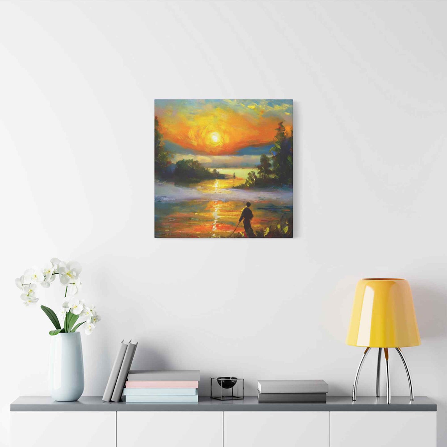 Sunrise Print Canvas, Oil Paint Print 20x20, 24x24, 30x30, 32x32, 36x36 Art Design Print Pine-Wood Inner Frame MC-40