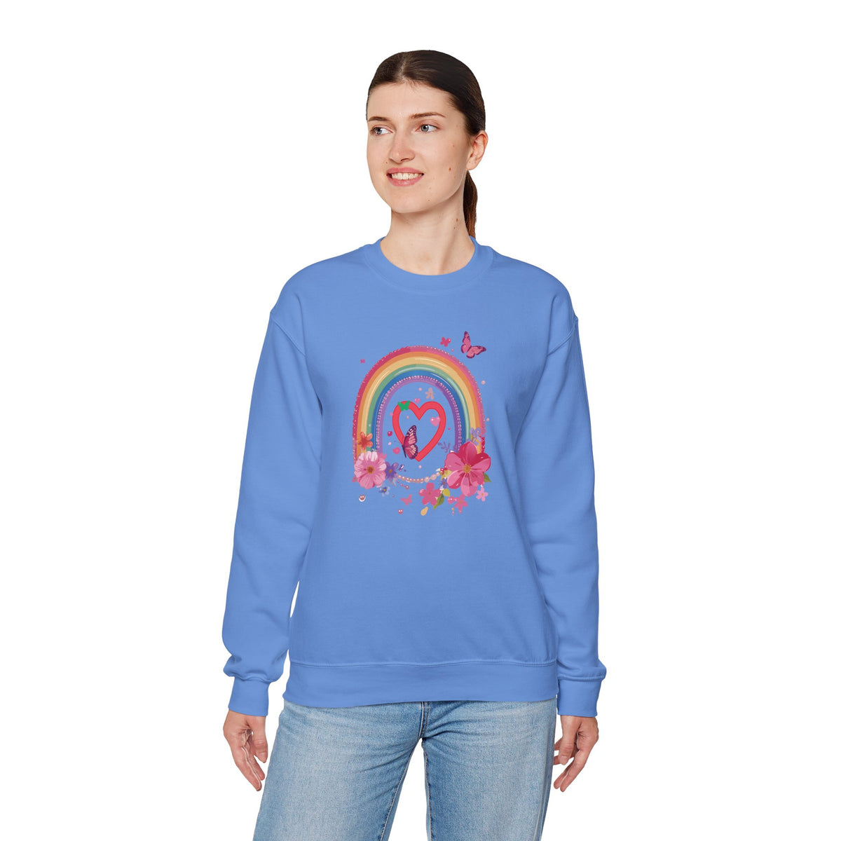 Rainbow Heart Sweatshirt, Floral Heart Sweatshirt, Floral Love Sweatshirt, Valentine's Day Sweatshirt, Rainbow Heart Floral Sweatshirt 112