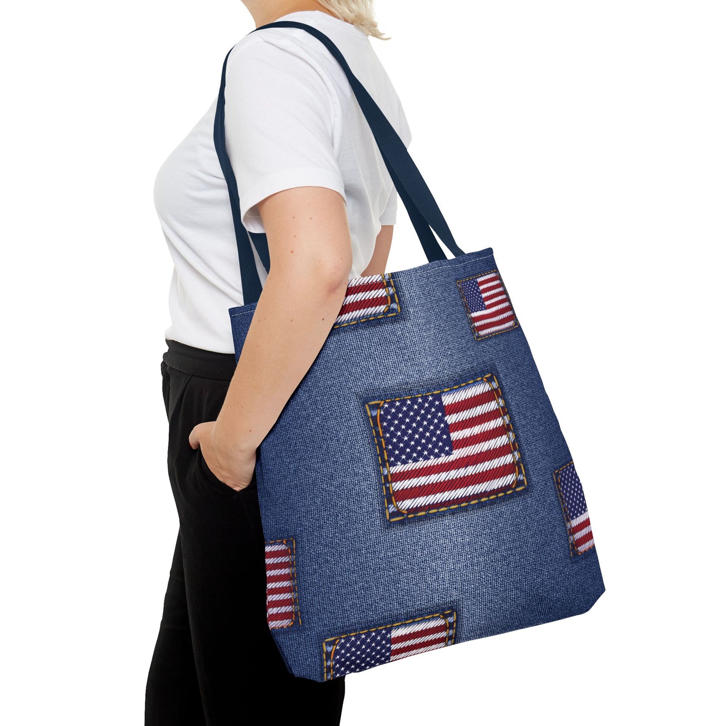 4th of July Graphic Denim Fabric Imitation Print Unisex Canvas Bag Poly Spun 3 Sizes Tote Bag 200-14