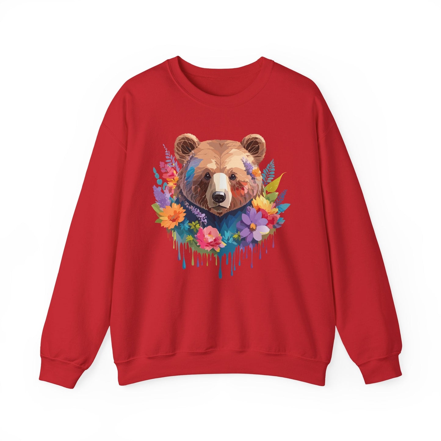 Unisex Floral Bear Sweatshirt Art Design Animals Gildan 18000 Crewneck