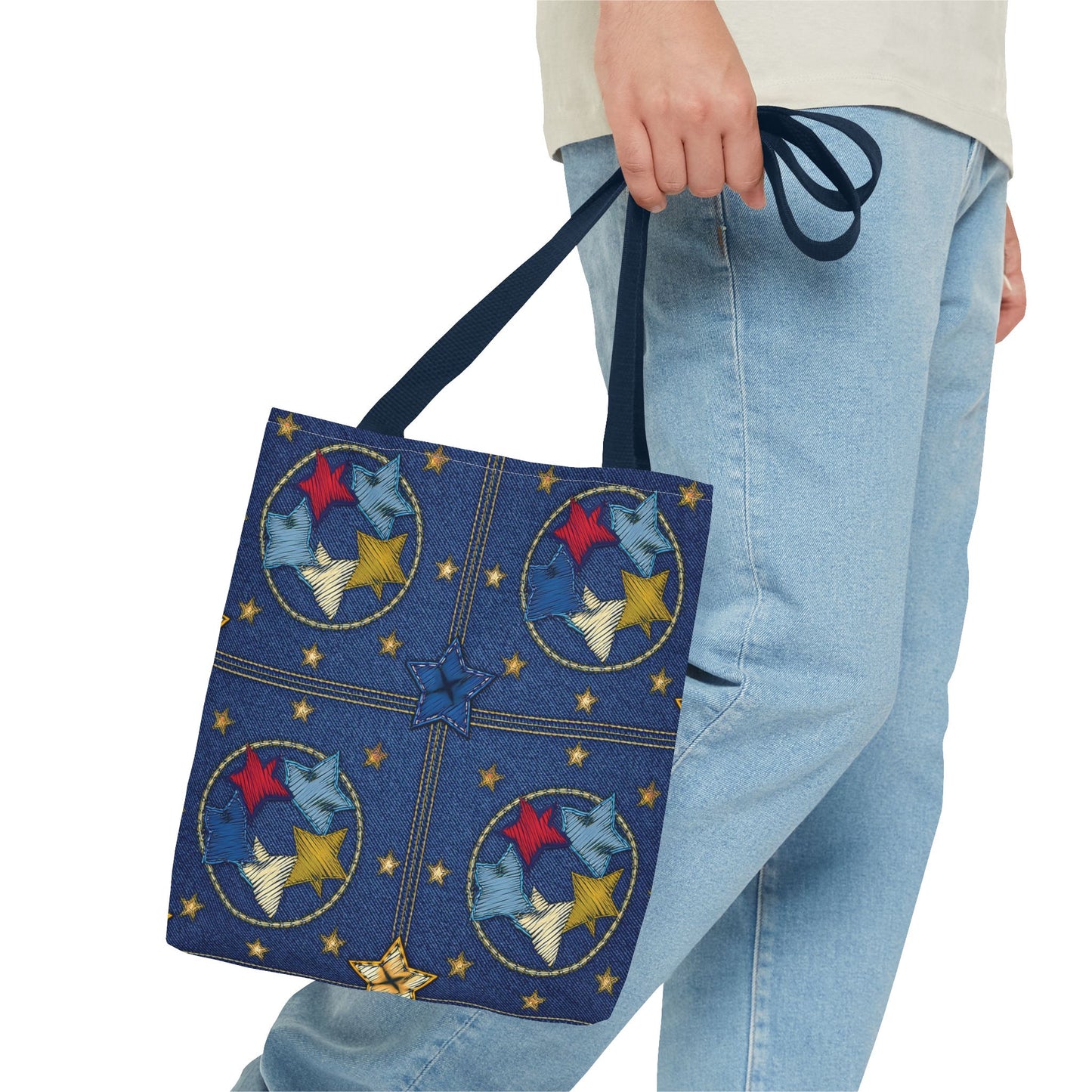 Denim Fabric Imitation Print Unisex Canvas Bag Poly Spun 3 Sizes Tote Bag 181-2