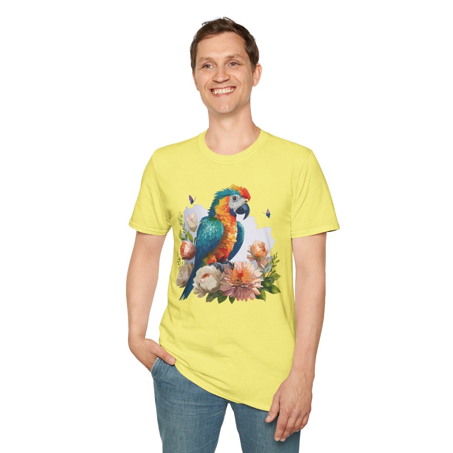 Bird T Shirt Floral Bird Print Unisex Softstyle Cotton Tee Animal Graphic Tee For Everyday Wear