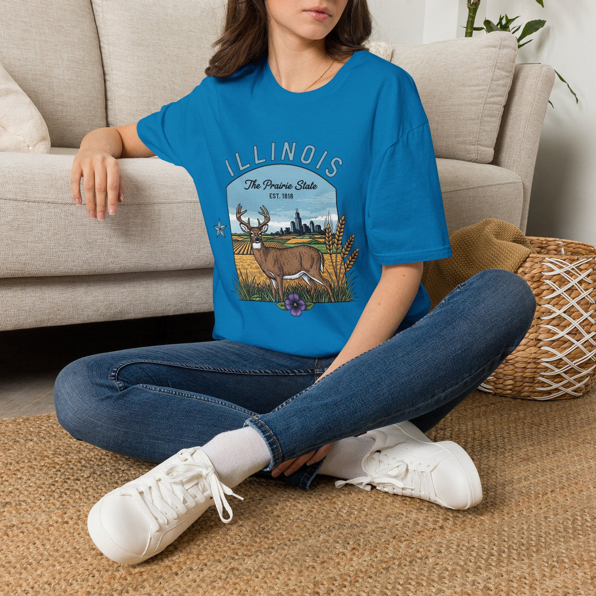 Illinois Deer T-Shirt — The Prairie State Wildlife Travel Tourist Graphic Tee Unisex 100 Cotton Gildan T-Shirt