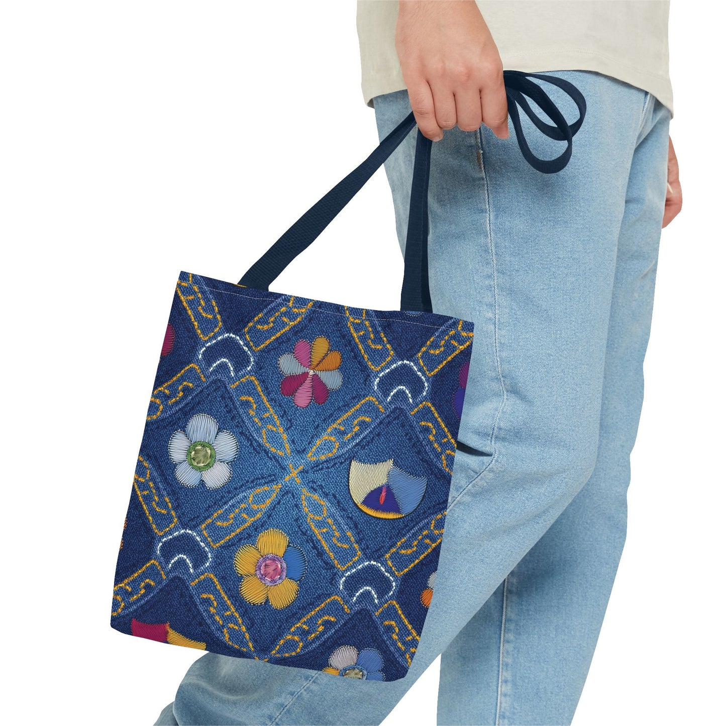 Denim Fabric Imitation Print Unisex Canvas Bag Poly Spun 3 Sizes Tote Bag 171