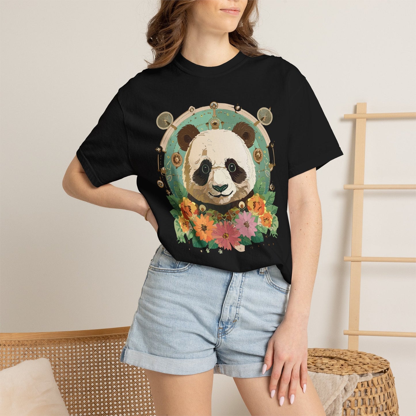 Panda Portrait Graphic T-Shirt Unisex Cotton Floral Animal Art Tee p3