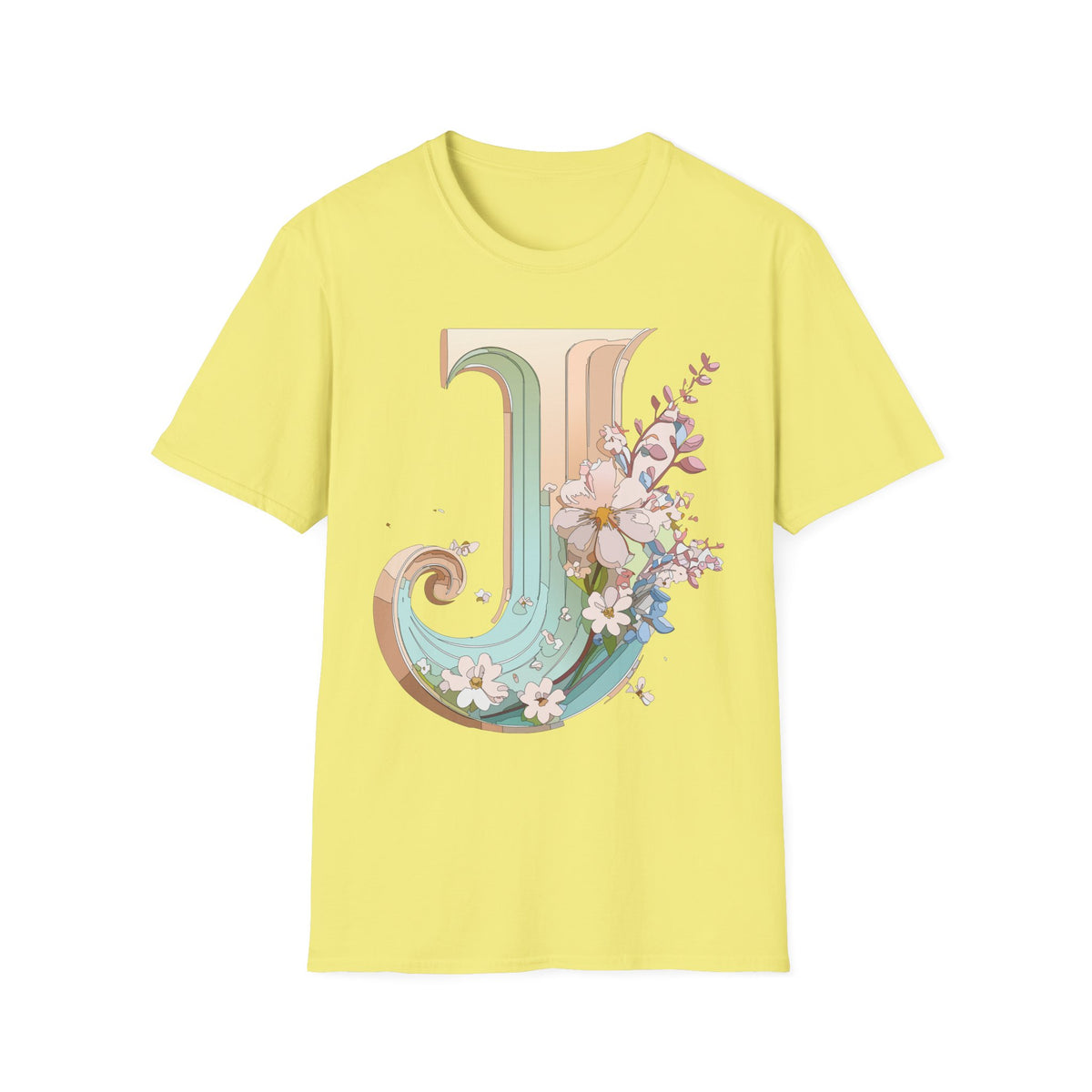 Floral Letter J monogram T-Shirt | Vintage pastel initial tee