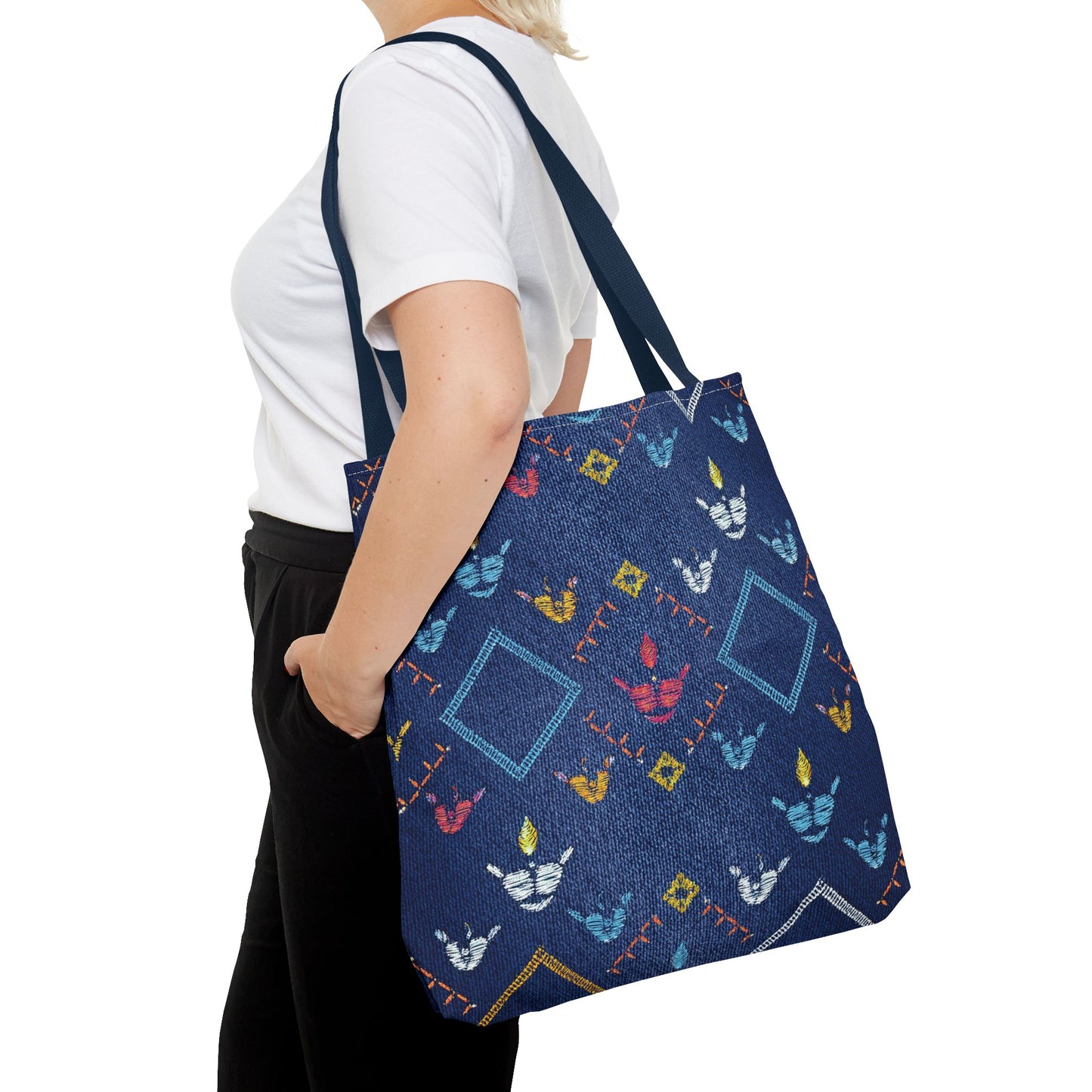 Diwali Graphic Denim Fabric Imitation Print Unisex Canvas Bag Poly Spun 3 Sizes Tote Bag 205-13