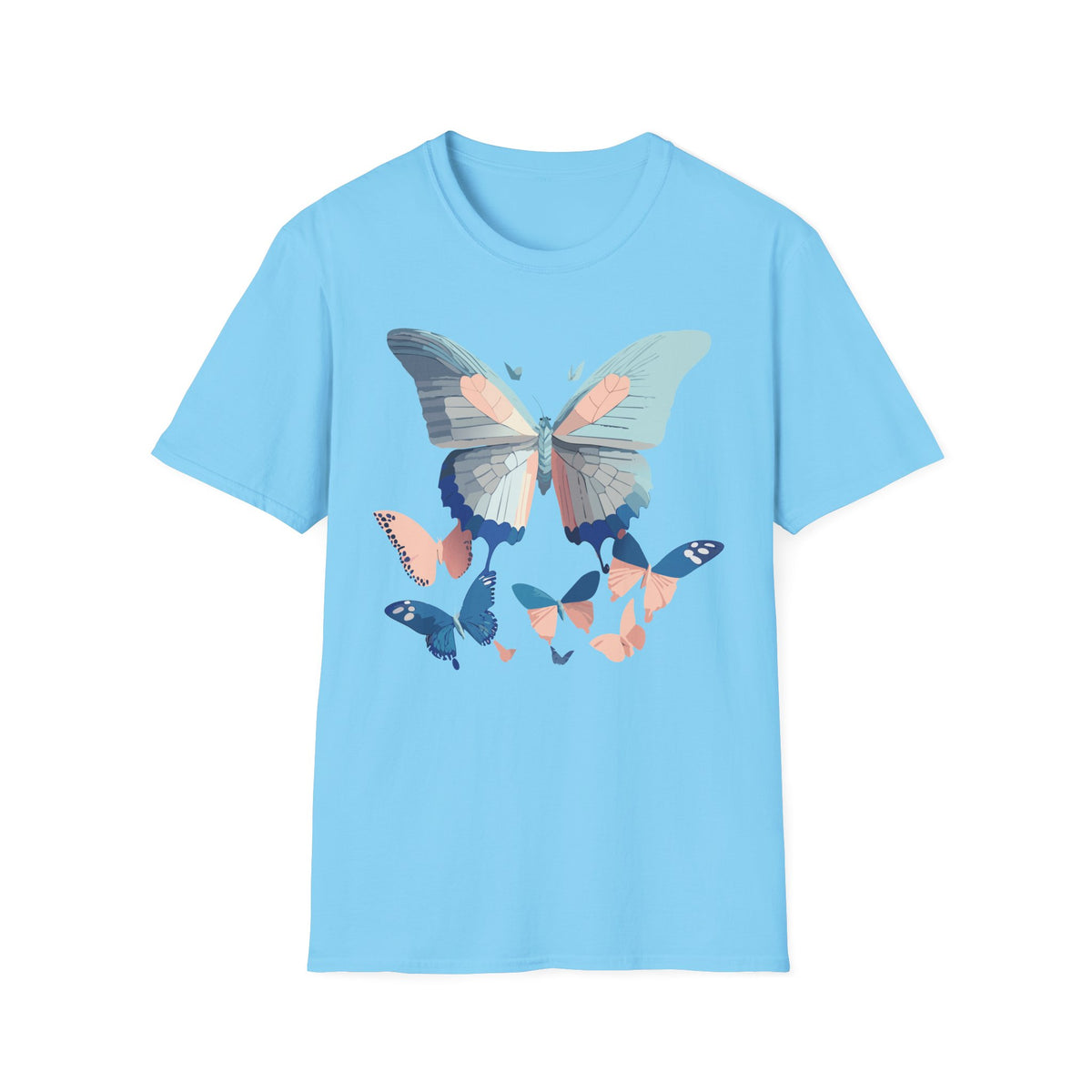 Butterfly Trio T‑Shirt — Pastel Blue & Peach Butterfly Graphic Design Unisex 100 Cotton Gildan T-Shirt