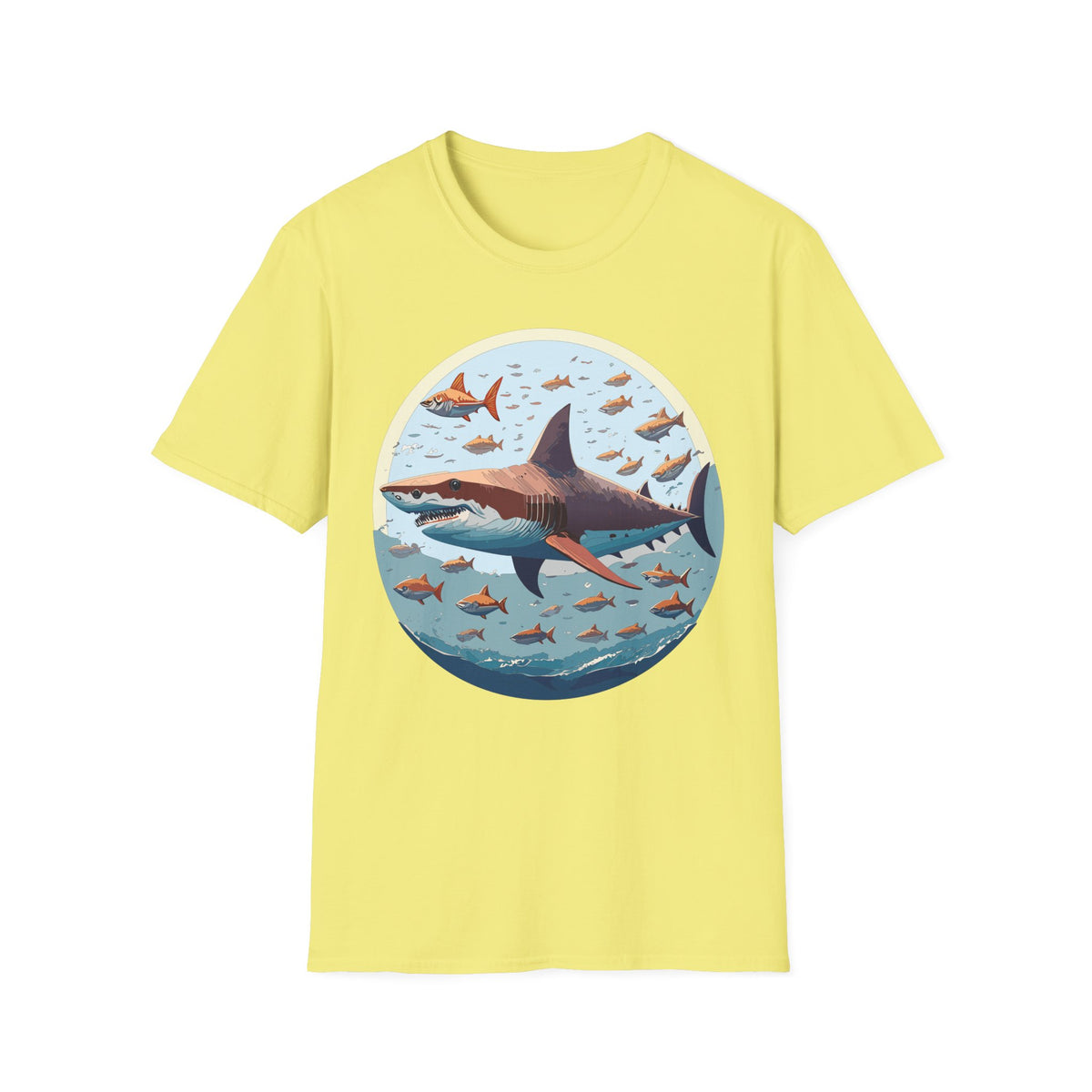 Great White Shark Circle Illustration T-Shirt | Ocean Fish Scene