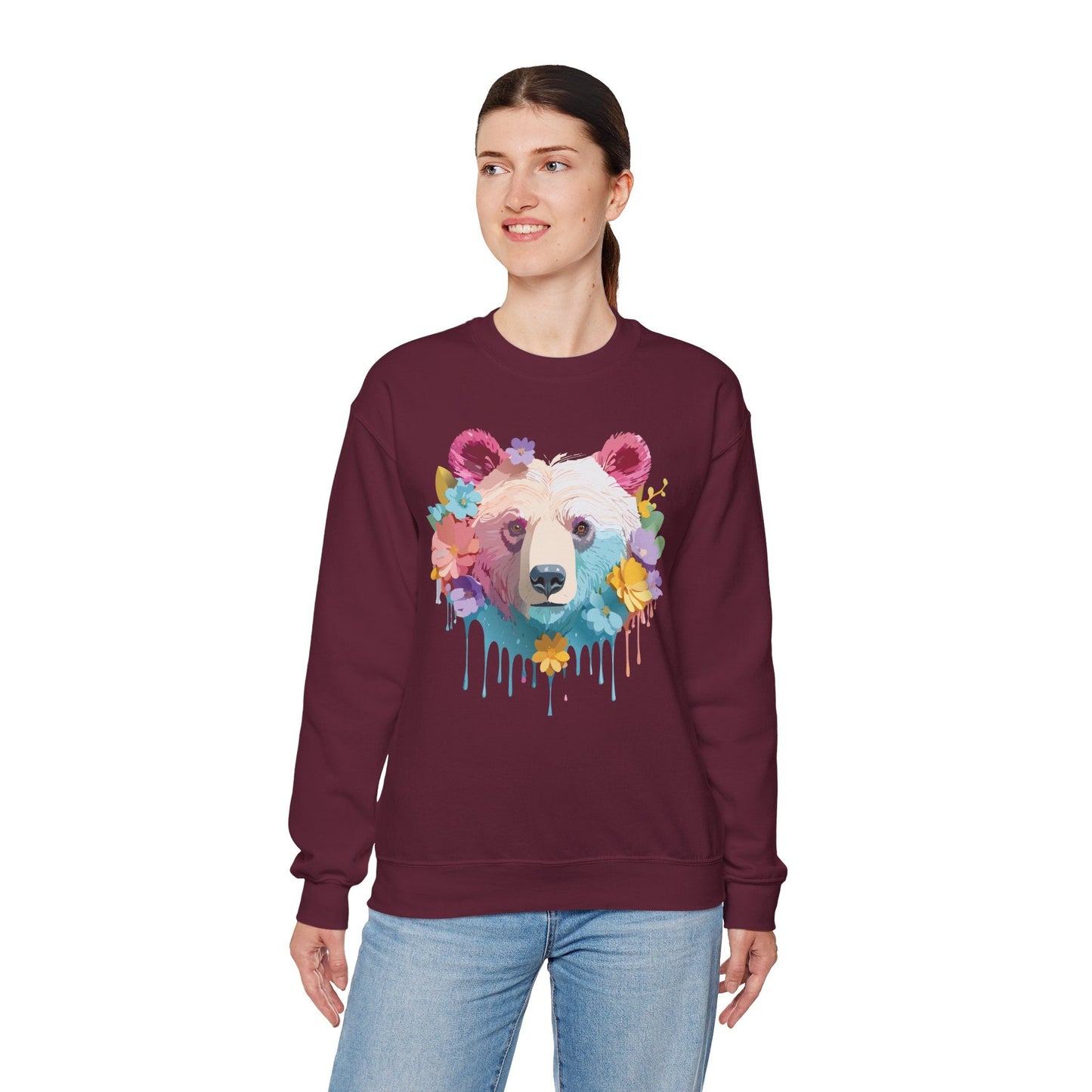 Unisex Floral Bear Sweatshirt Gildan 18000 Art Design Animals