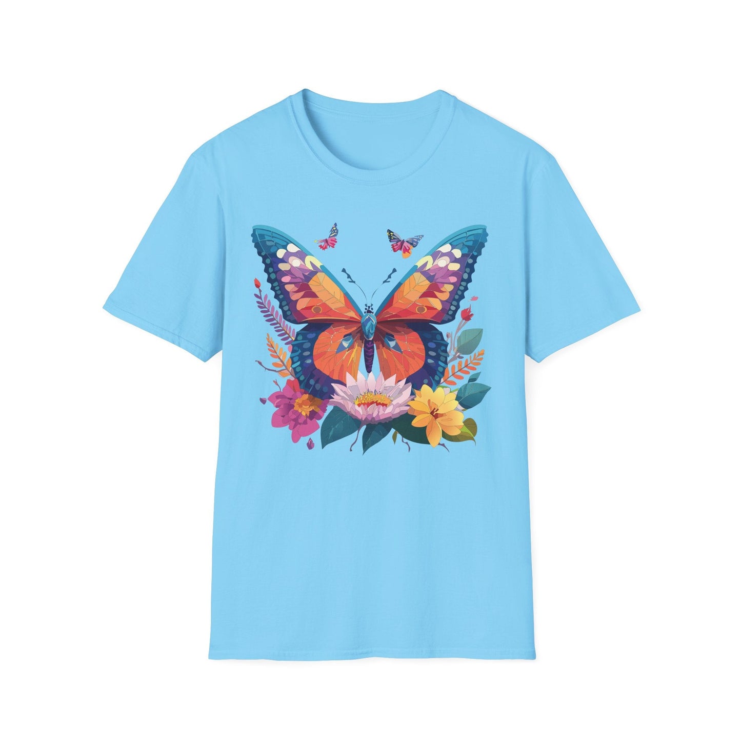Butterfly Print Unisex T Shirt Softstyle 64000 Monarch Butterfly Themed Tee Ring Spun Cotton